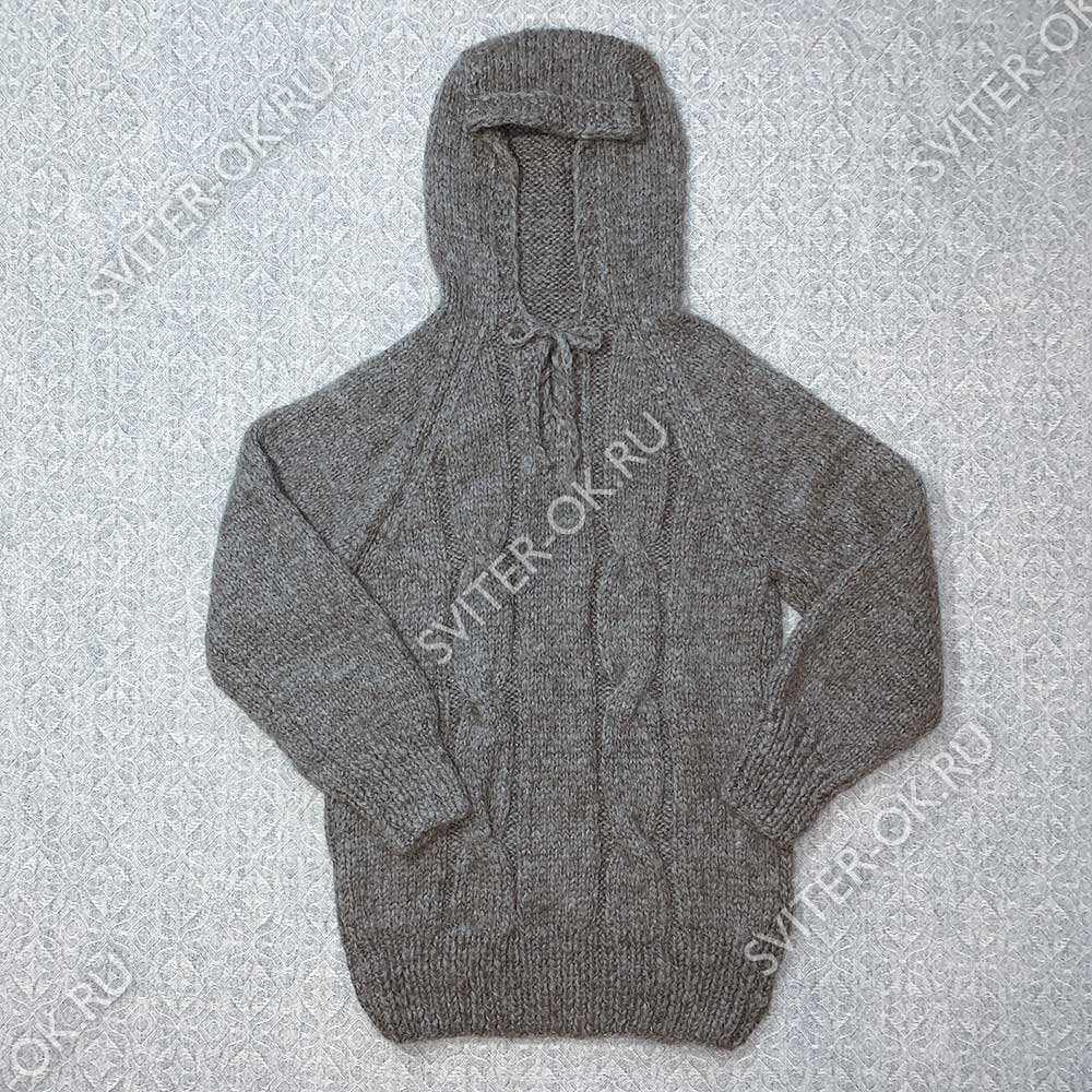 Шерстяной свитер «Столичный» серый с капюшоном