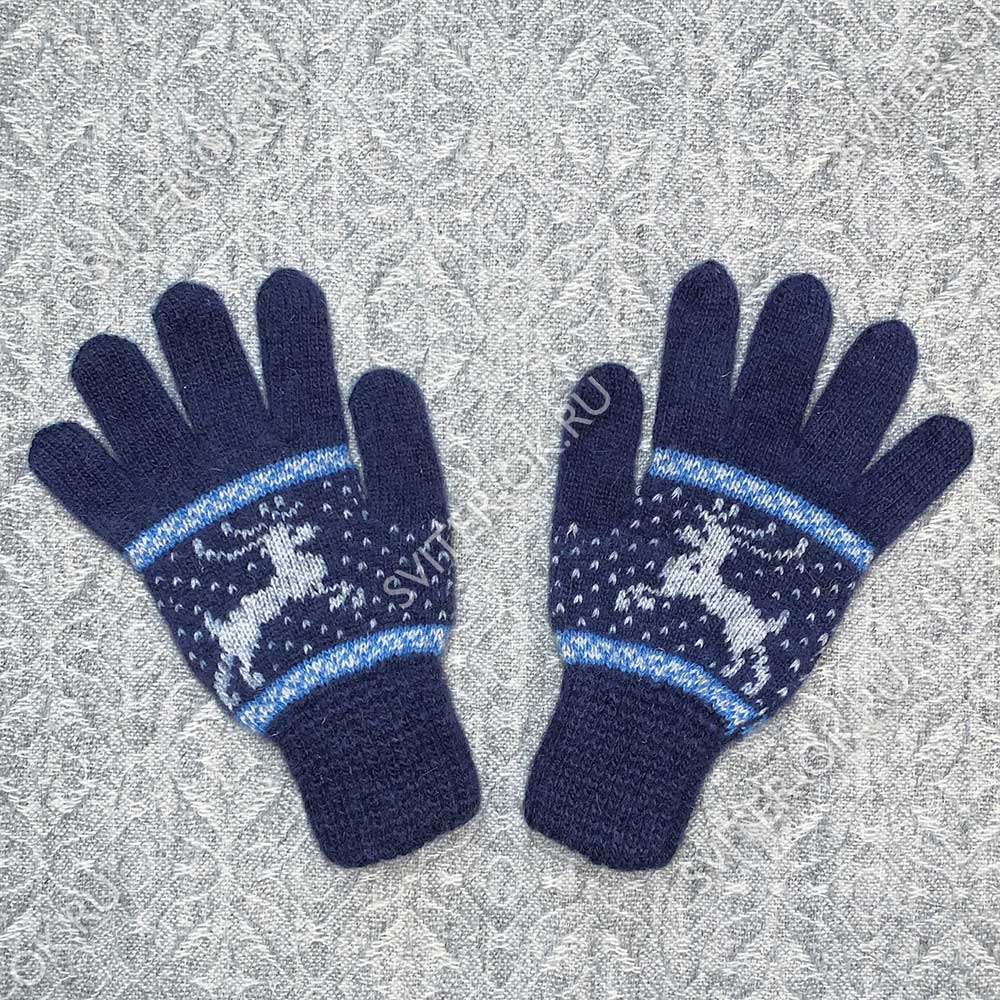 Женские перчатки шерстяные «Зима» синие