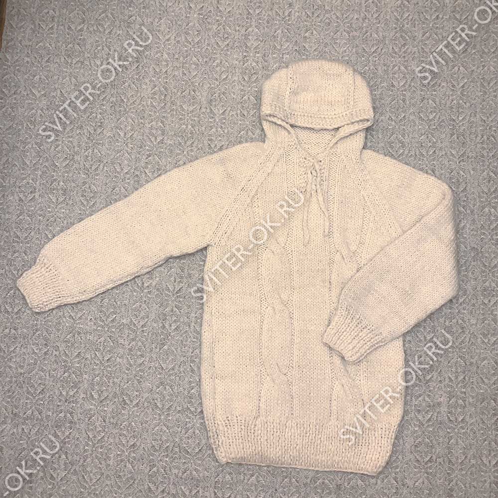 Шерстяной свитер «Охотник» белый с капюшоном