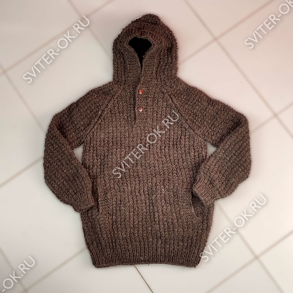Шерстяной свитер "Кольчуга" с карманом и капюшоном